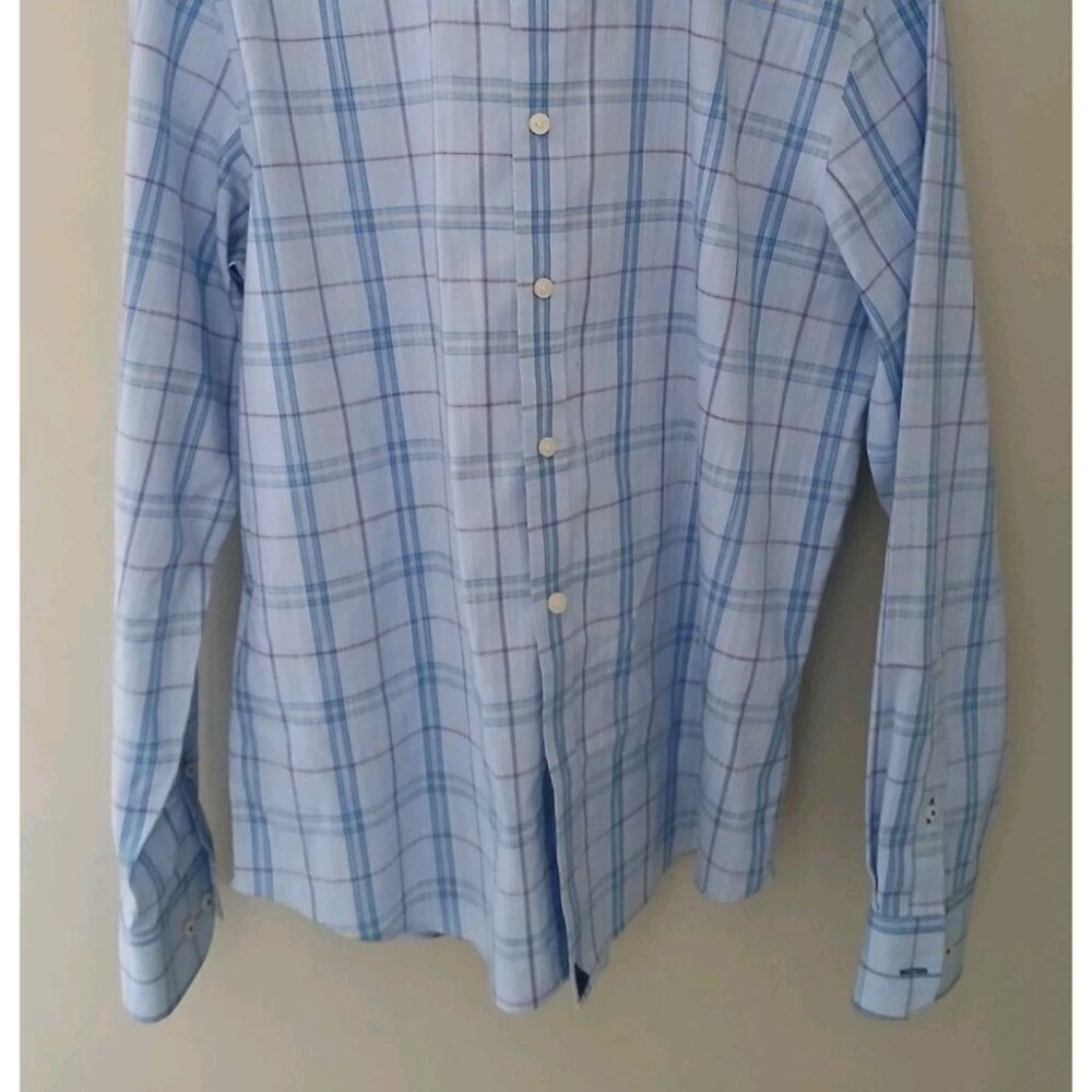 Untuckit Triano L/S Button Down Shirt Size Large Blue Plaid Old Money Work - Picture 4 of 10